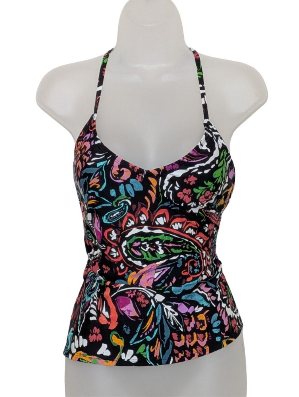 Anne Cole | Black Multicolor Paisley Halter Tankini Swim Top | Summer | Chic |